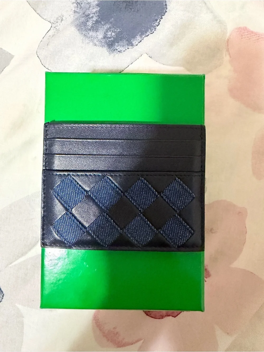 Bottega Veneta Intrecciato Denim Leather Card Case (Abyss Indigo)